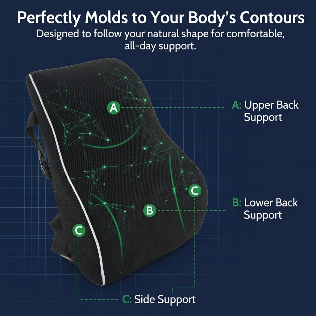 Lumbar support cushion shown in a car seat for daily driving