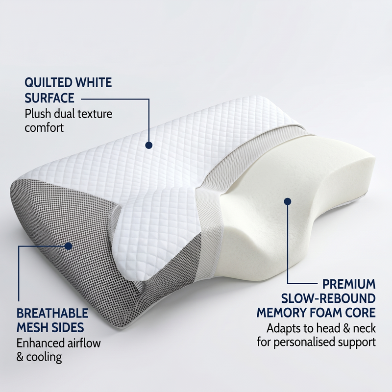 Close view of the Butterfly Deep Support Pillow contour design