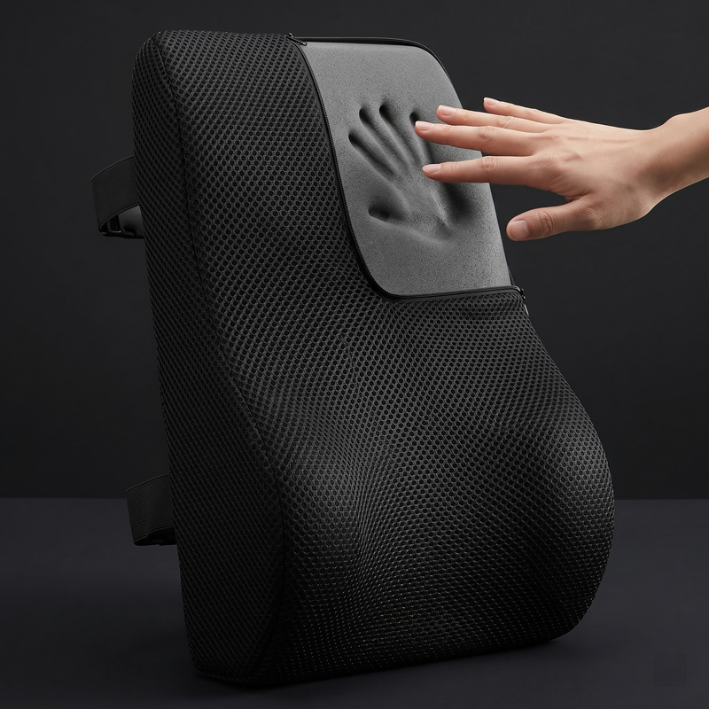 Ergonomic seating support cushion shown from an alternate angle