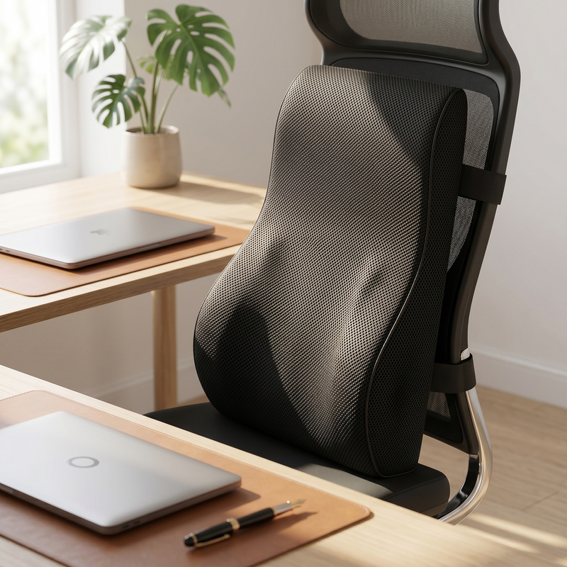 Ergonomic lumbar support cushion with contoured memory foam design