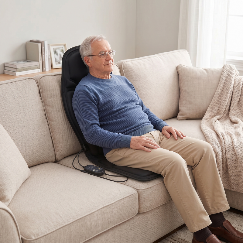 Heating massage cushion displayed on a home chair