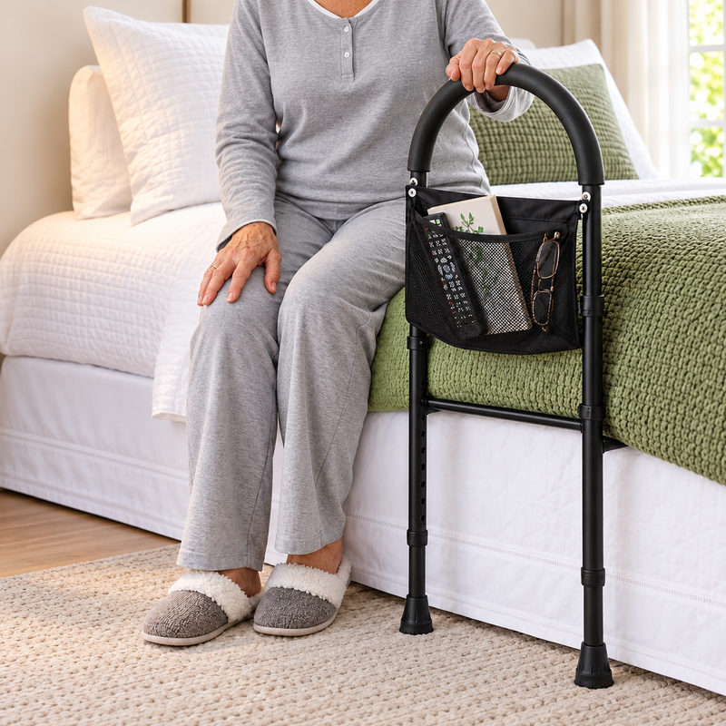 Adjustable Height Hand Bed Rail with Pouch
